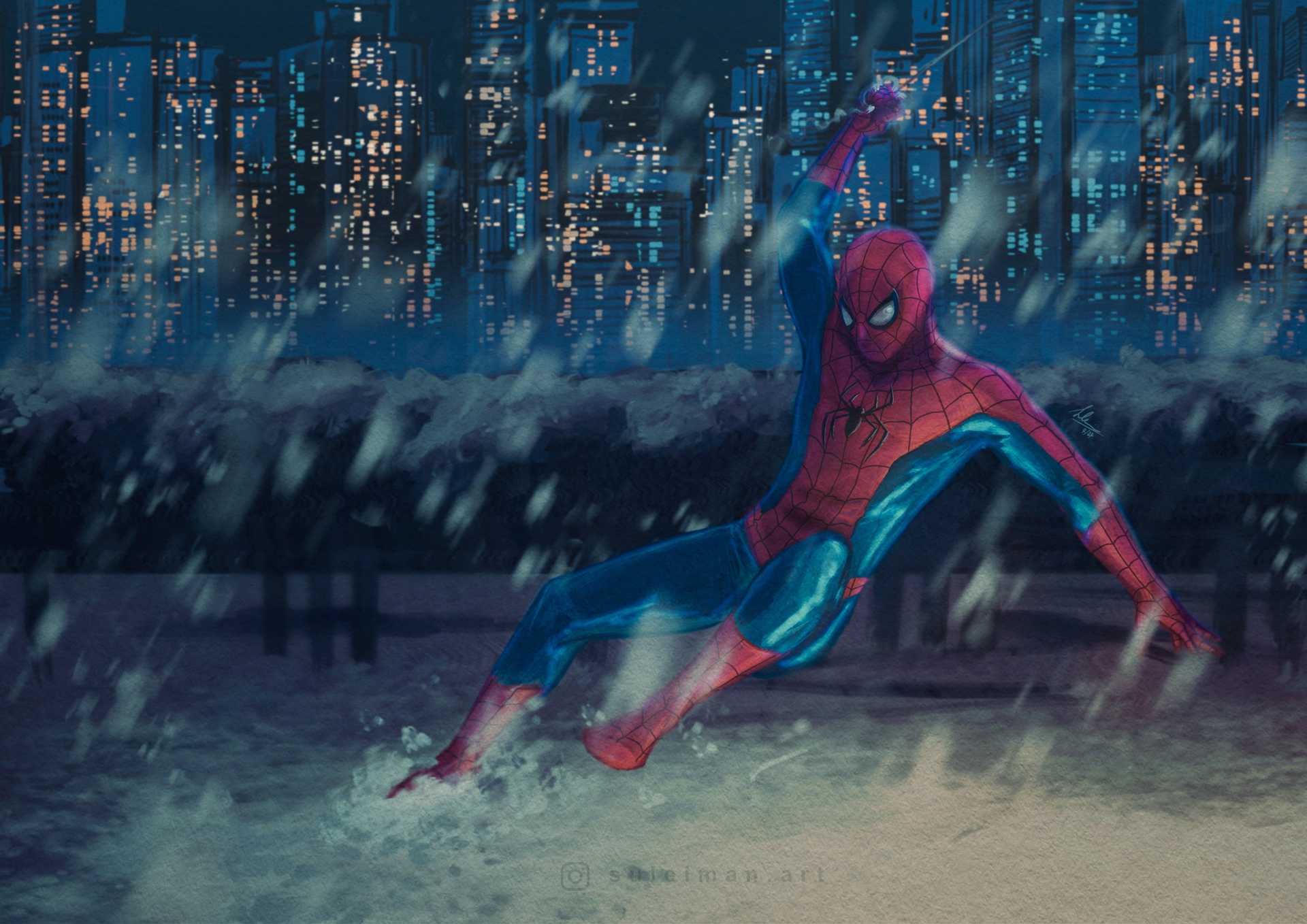 Spider-Man character in snowy setting